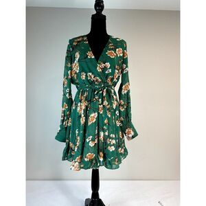 Cottagecore Bardot Becky Floral Long Sleeve Chiffon Minidress  Babydoll - Size 8